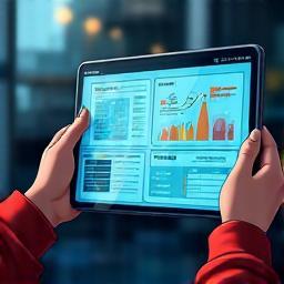 Data analytics dashboard on tablet